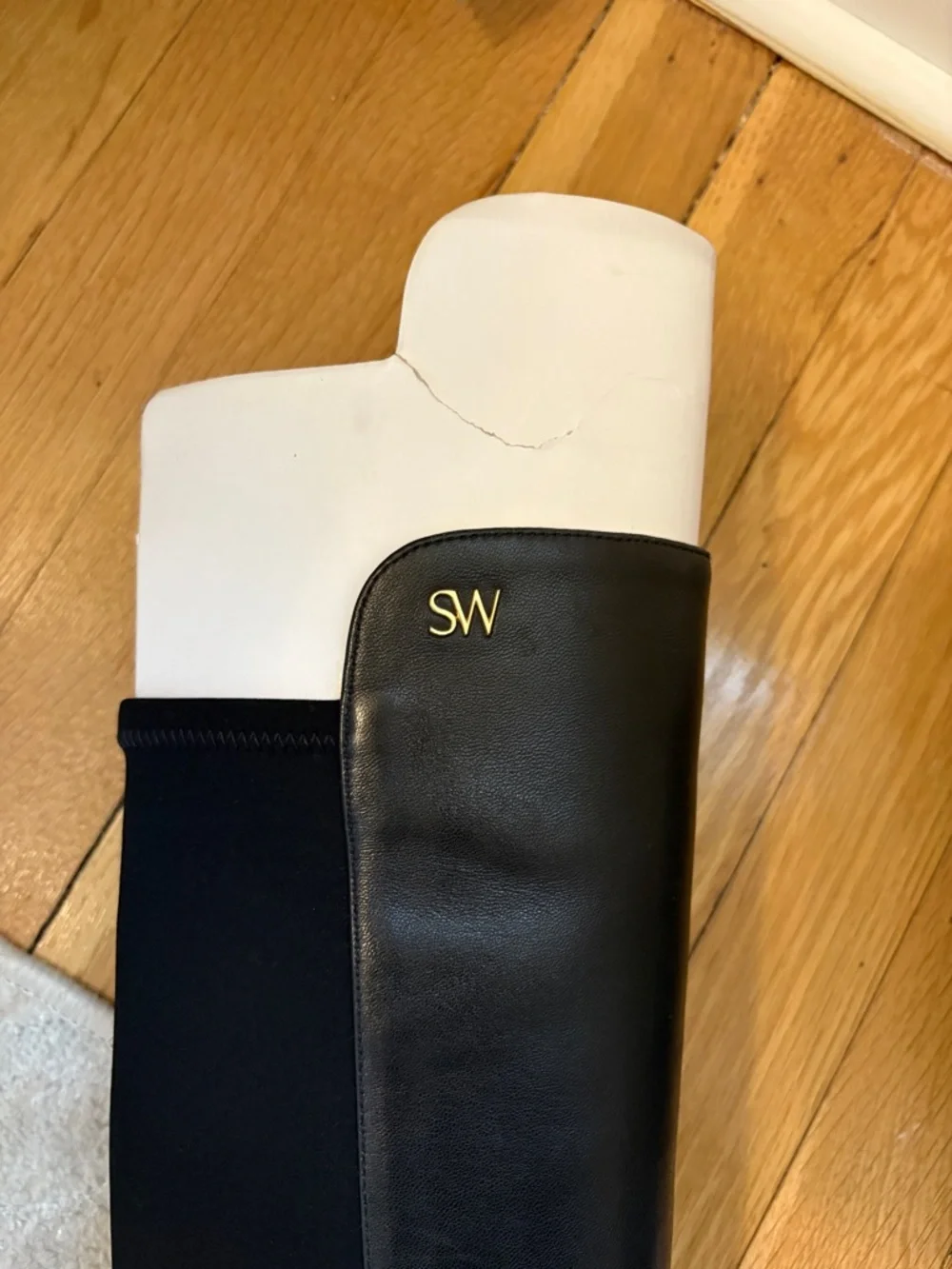 Stuart Weitzman Tall Black Leather & Stretch Over-the-Knee Boots